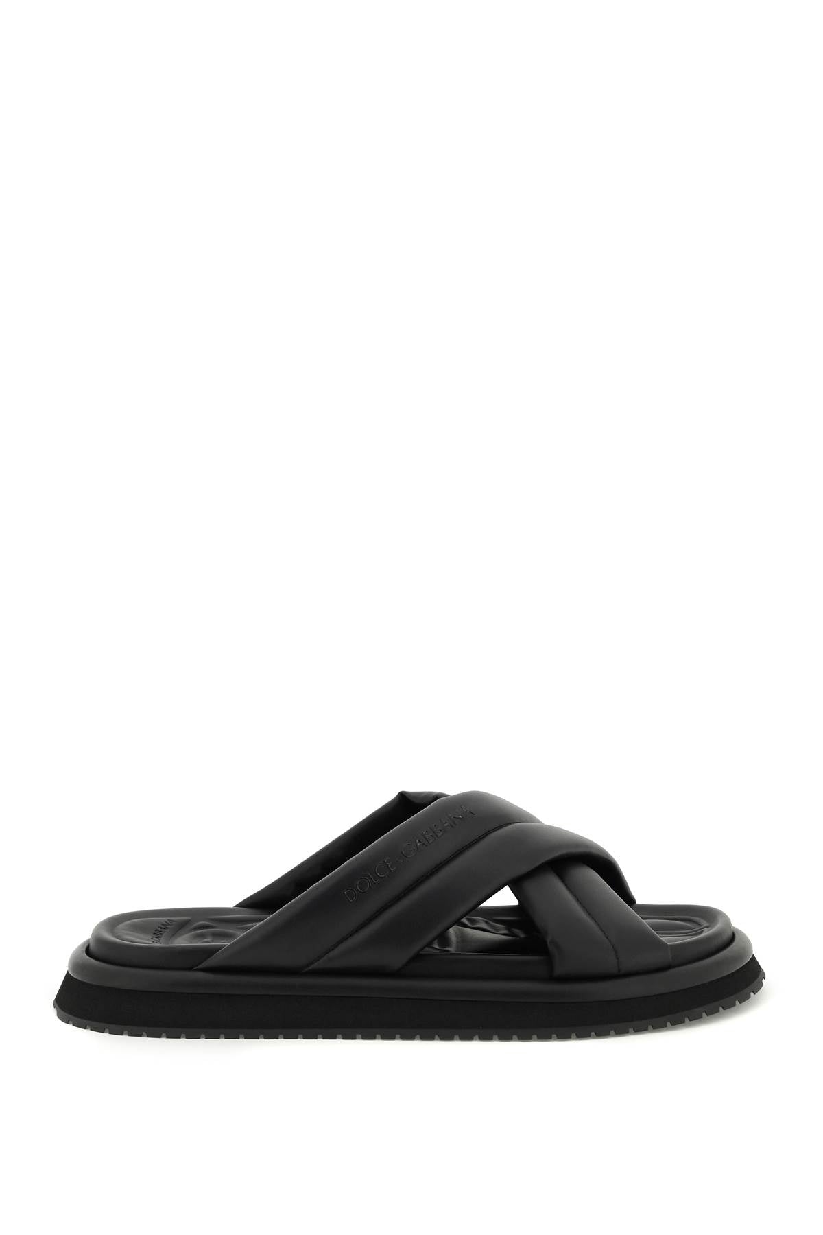 Dolce & Gabbana Faux Leather Slides   Black