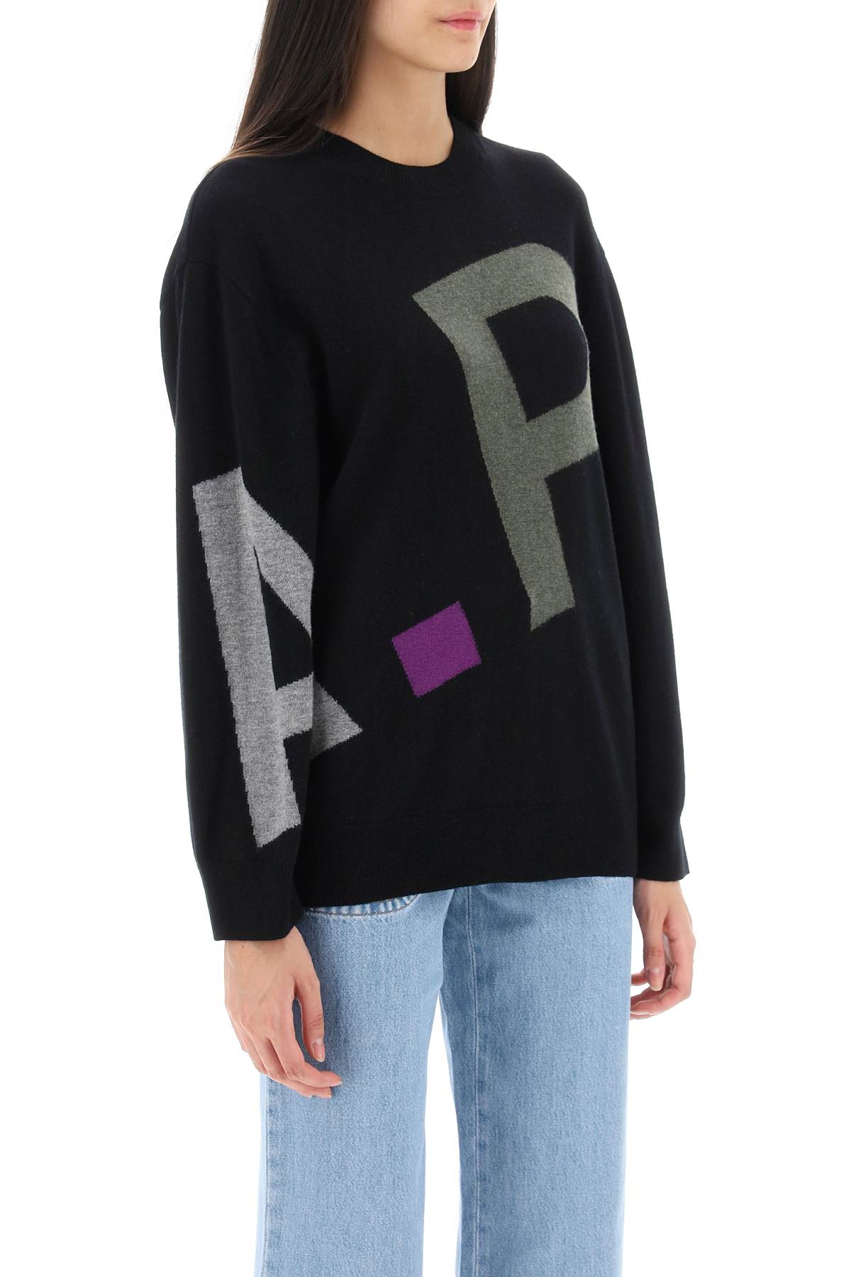 A.P.C. Sweater In Virgin Wool With Logo Pattern   Black