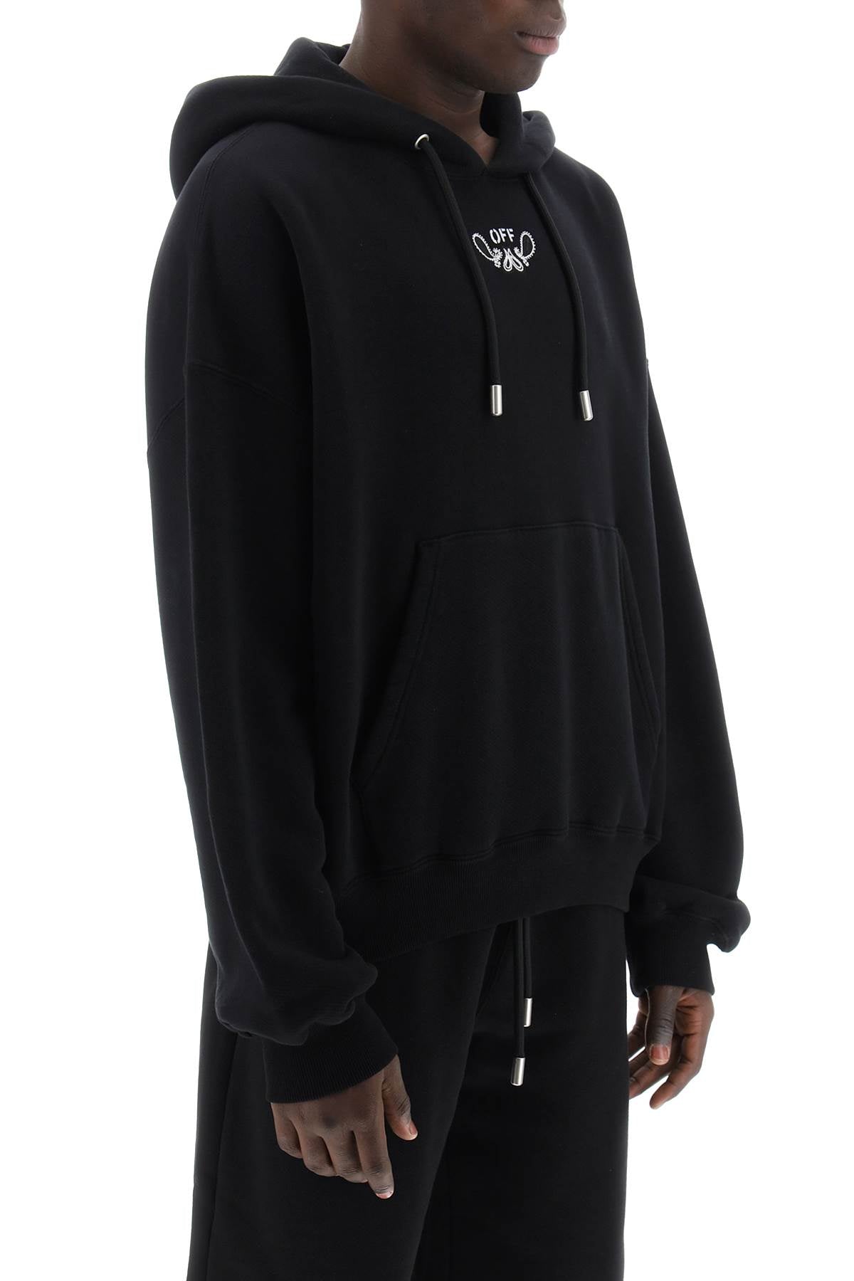 Off White Hooded Sweatshirt With Paisley   Black