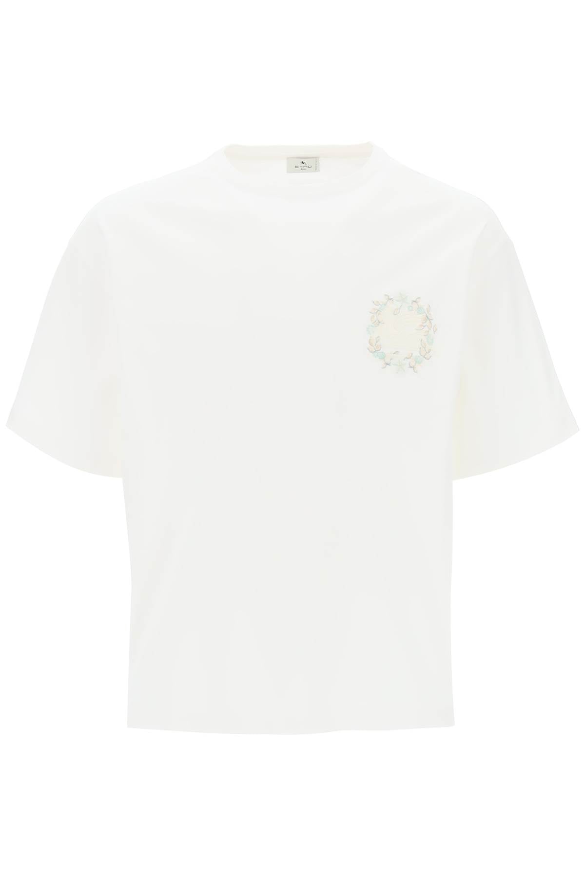 Etro Floral Pegasus Embroidered T Shirt   White