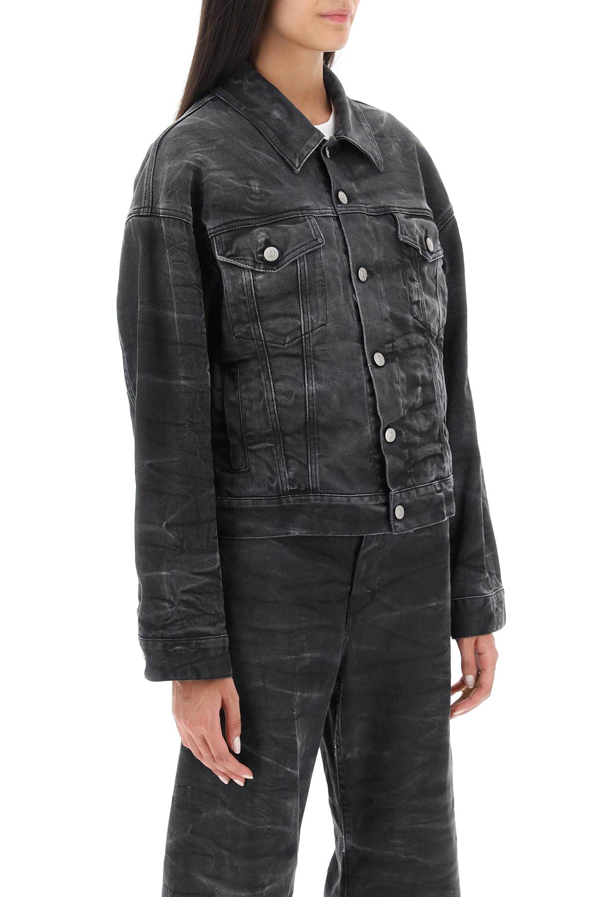 Mm6 Maison Margiela Crinkle Effect Denim Jacket   Grey