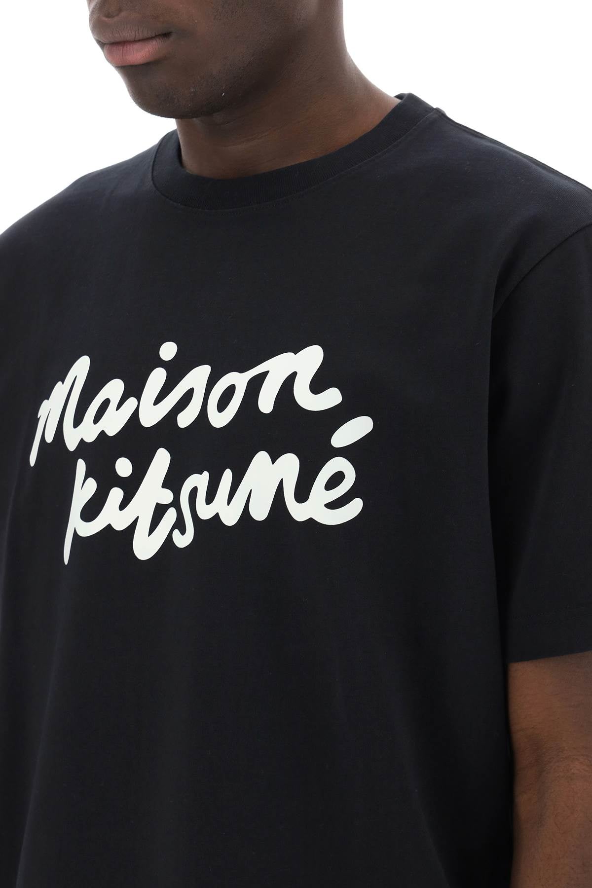 Maison Kitsune T Shirt With Logo In Handwriting   Black