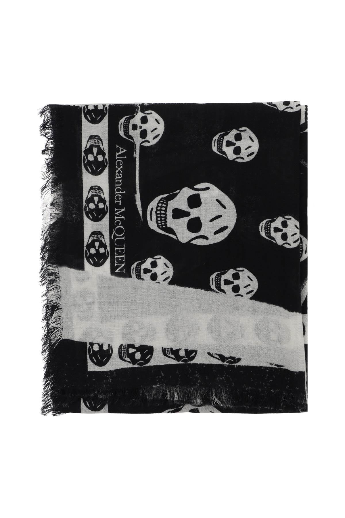 Alexander Mcqueen Slashed Skull Scarf   Black