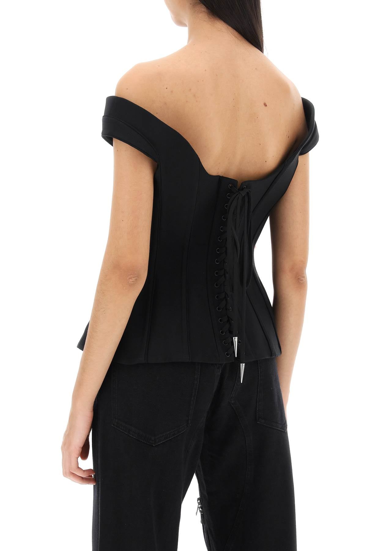 Mugler Off Shoulder Corset Top   Black