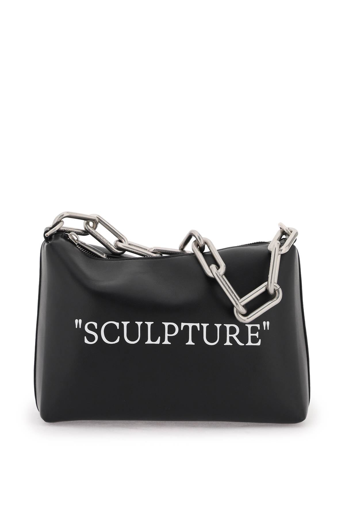 Off White Shoulder Bag With Lettering   Black