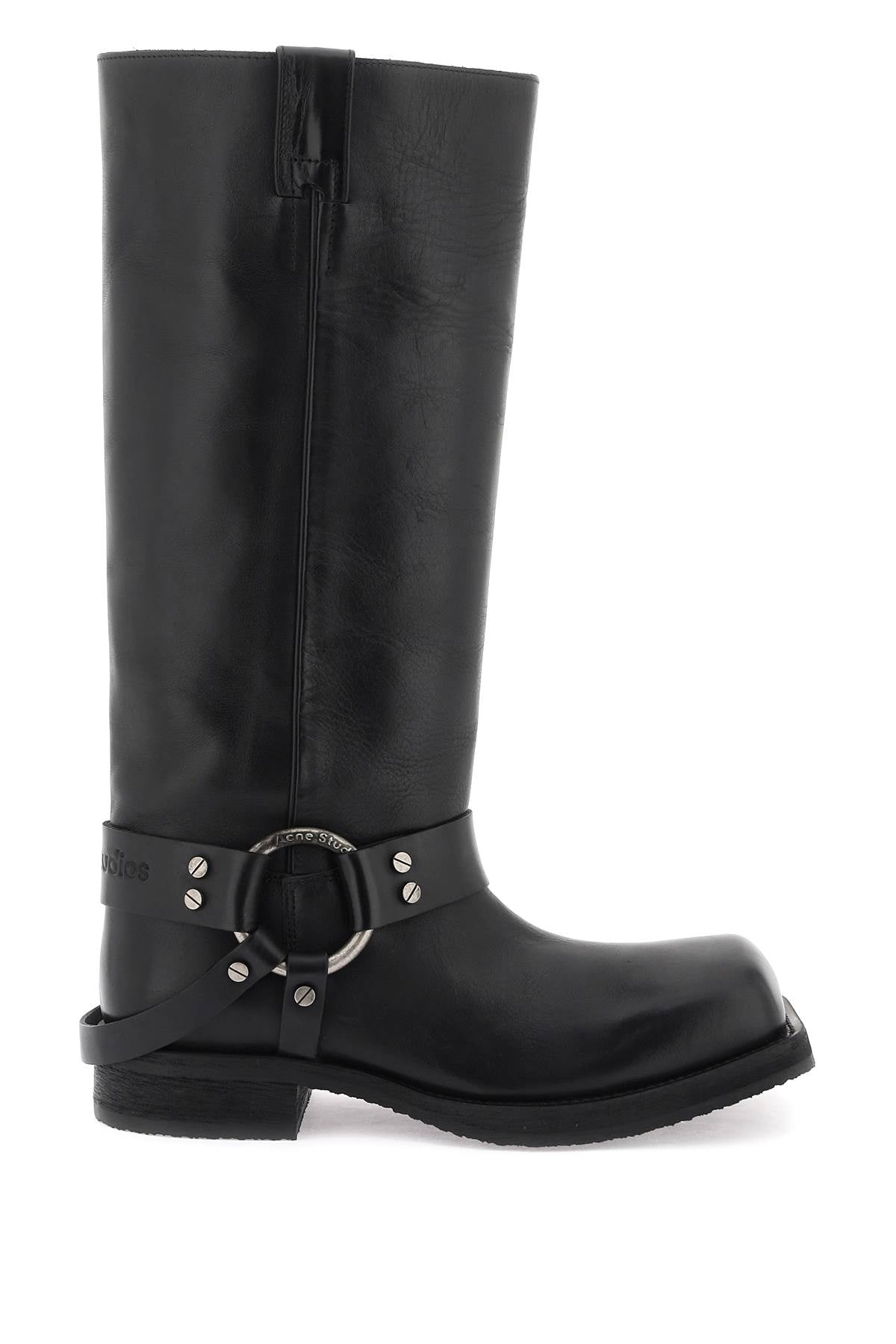 Acne Studios Leather Biker Boots In   Black