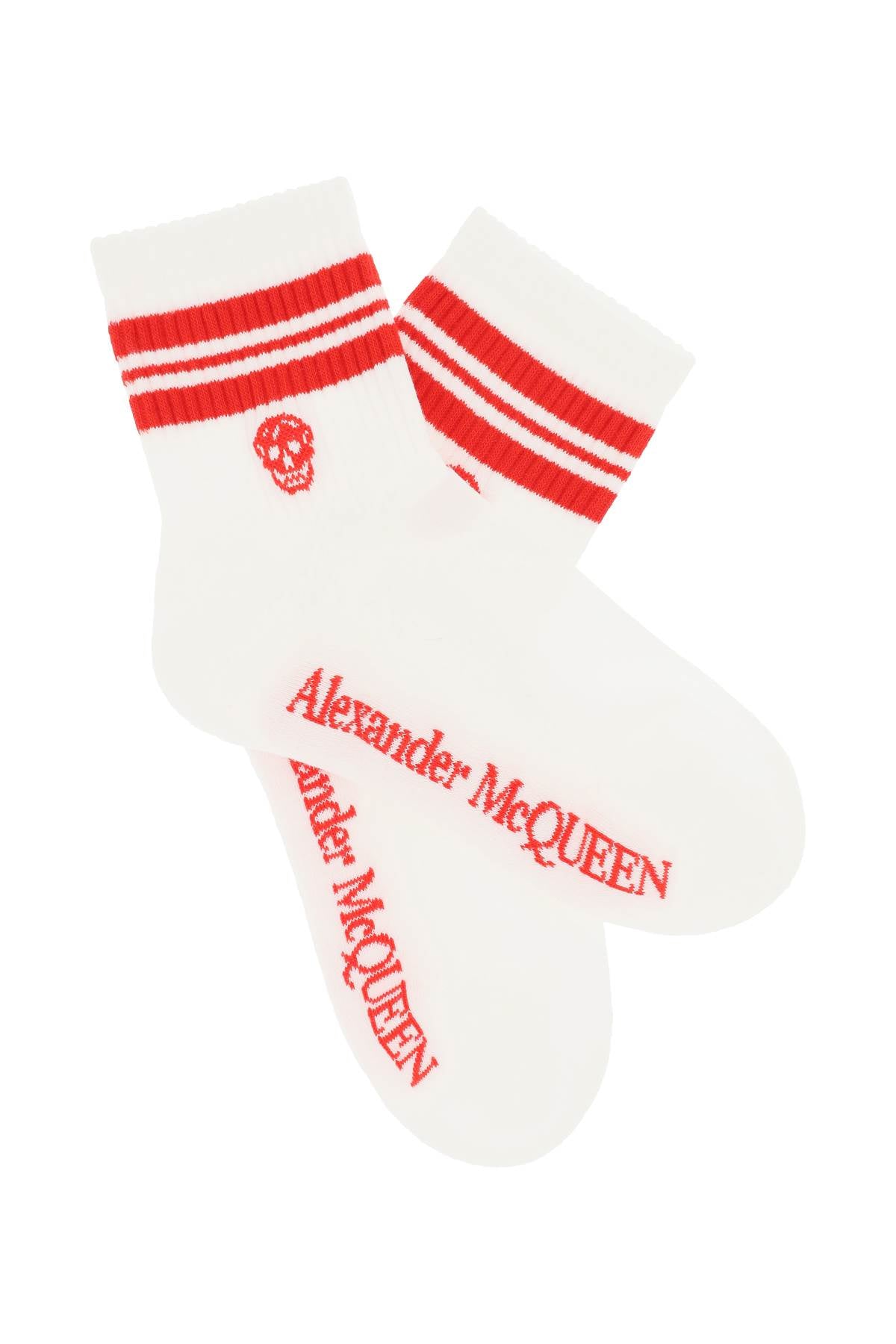 Alexander Mcqueen Stripe Skull Sports Socks   White