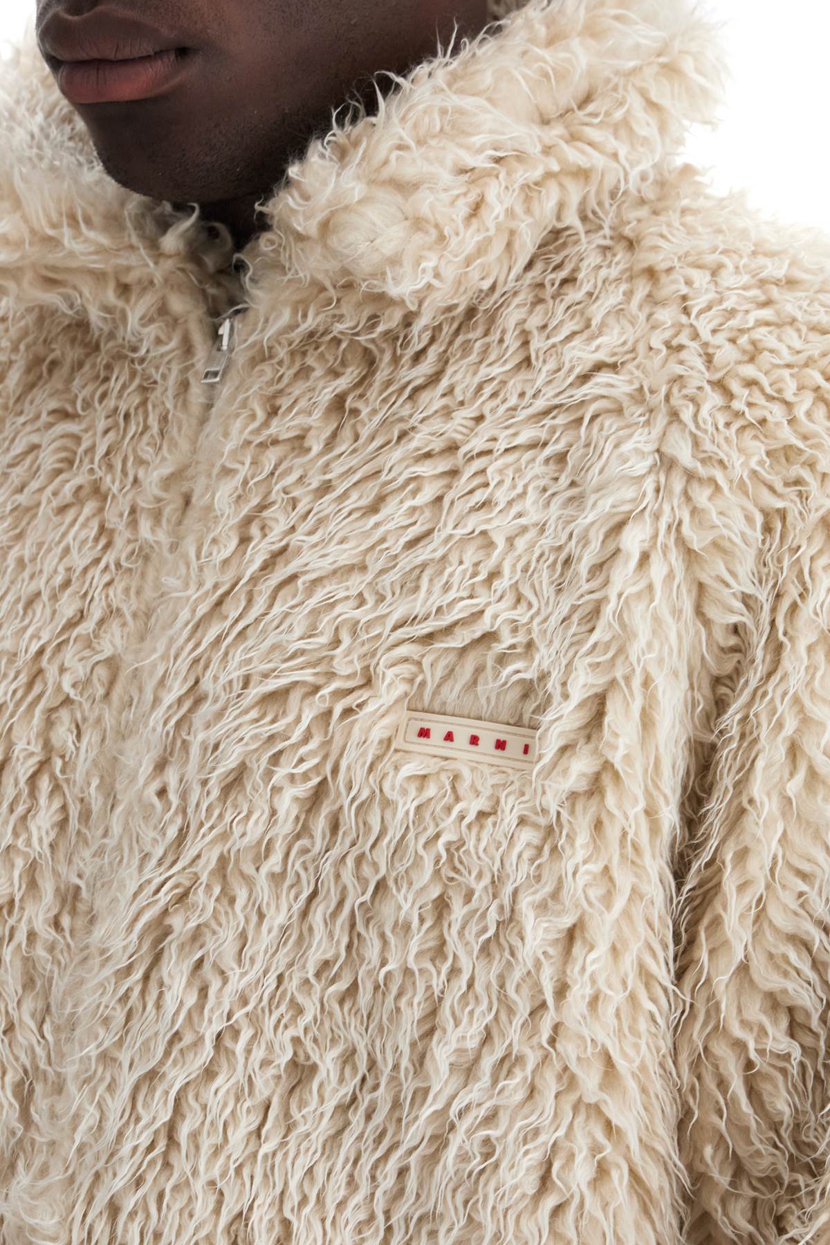 Marni Faux Fur Jacket With Removable Hood.   Neutral