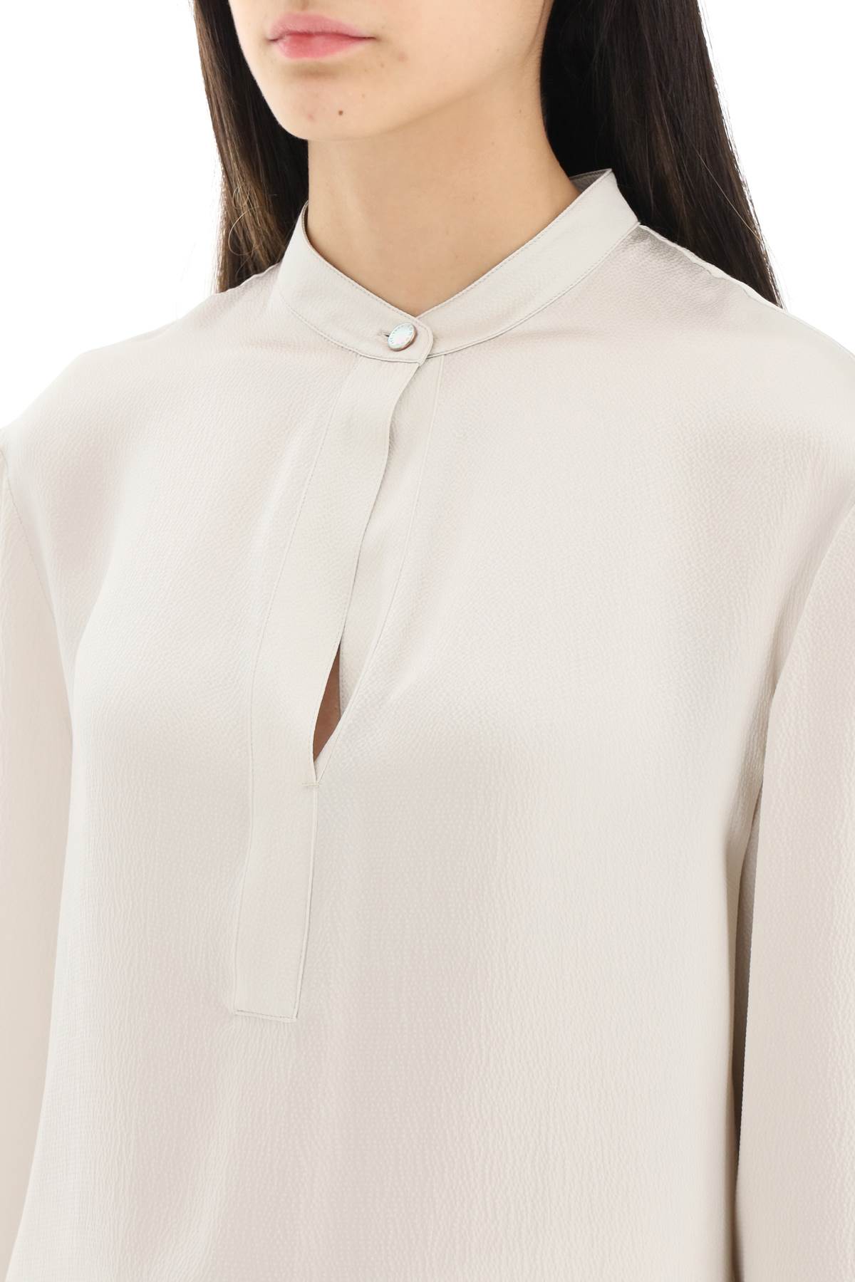 Agnona Hammered Silk Satin Blouse   Beige