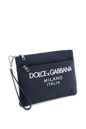 Dolce & Gabbana Nylon Pouch With Rubberized Logo   Blue