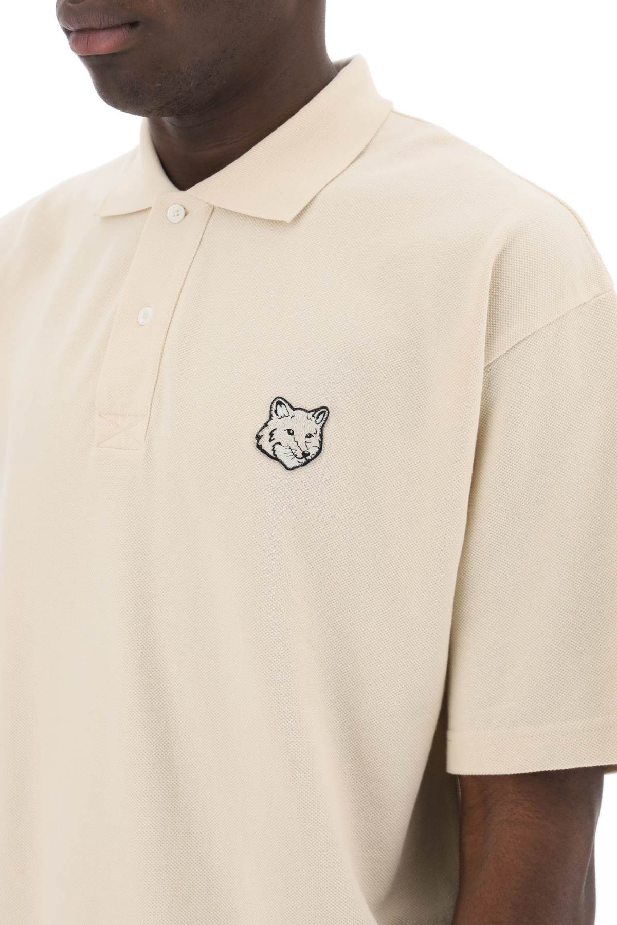 Maison Kitsune Replace With Double Quoteoversized Polo Shirt With Bold Fox   Beige