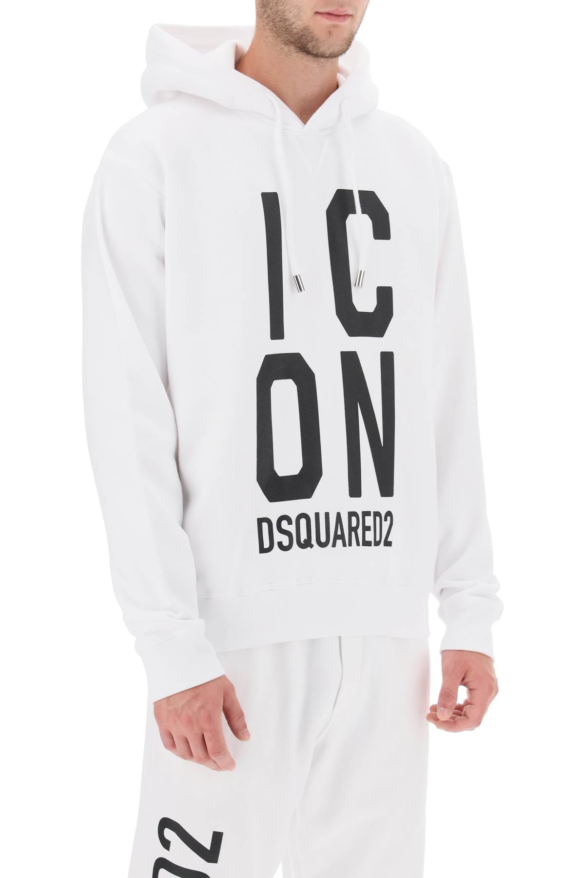 Dsquared2 'Icon Squared' Cool Fit Hoodie With Logo Print   White