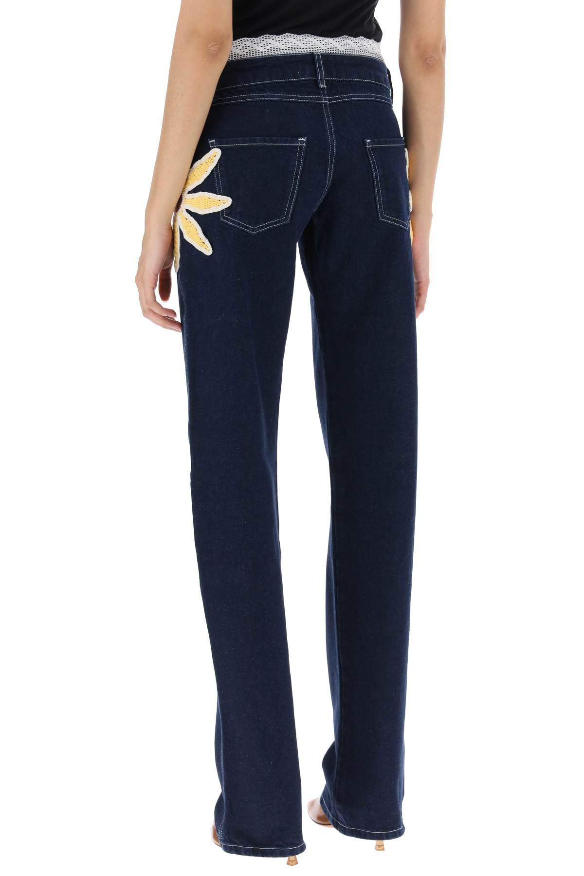 Siedres Low Rise Jeans With Crochet Flowers   Blue