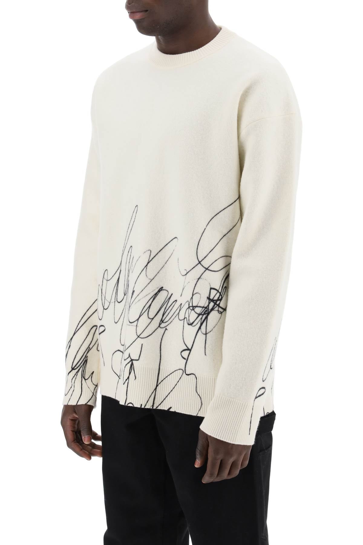 Oamc Scribble Print Wool Cotta Pullover   White