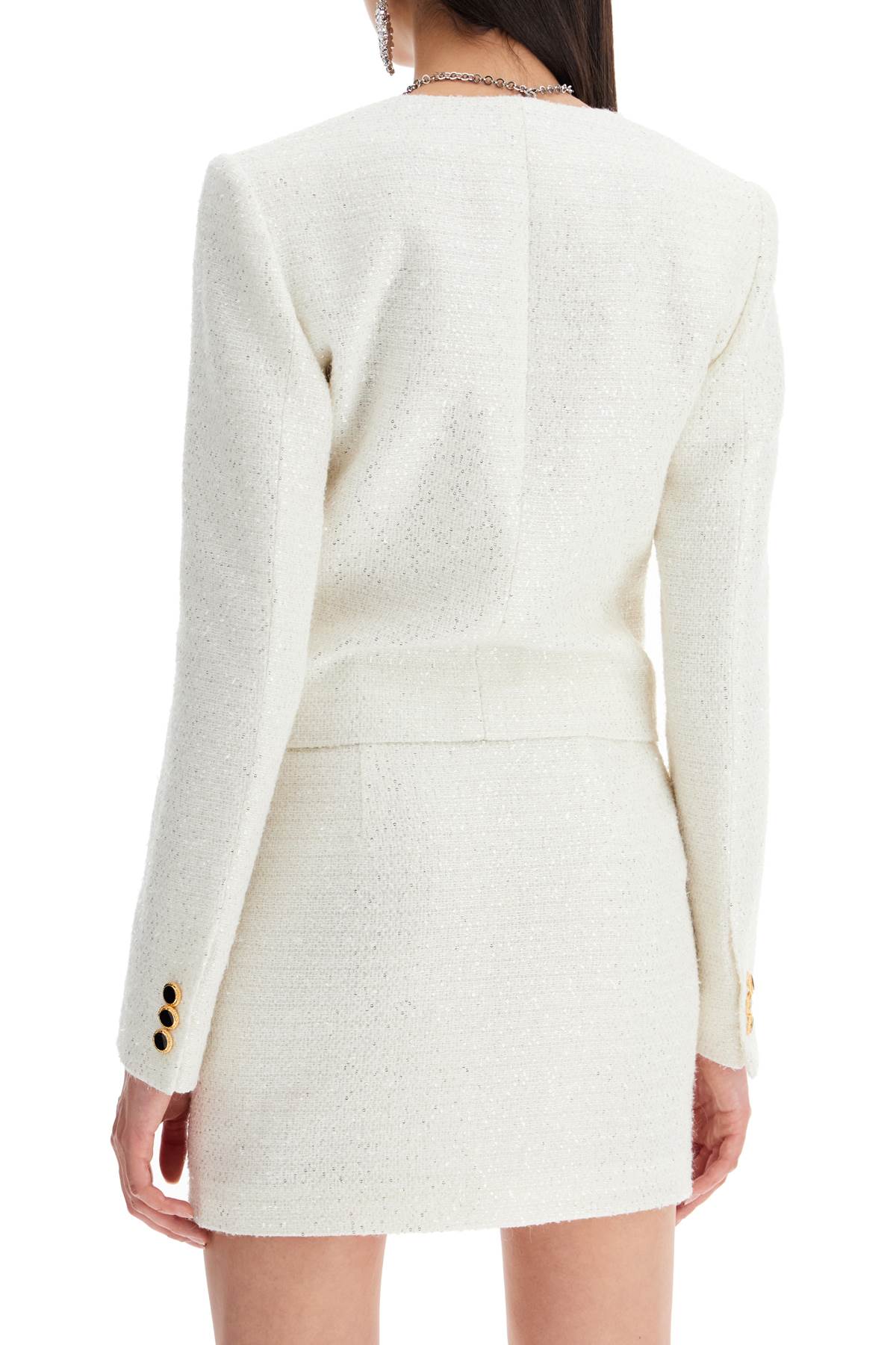 Alessandra Rich Tweed Jacket With Sequins Embell   White