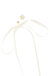 Simone Rocha Button Pearl Earrings With Bow Detail.   White