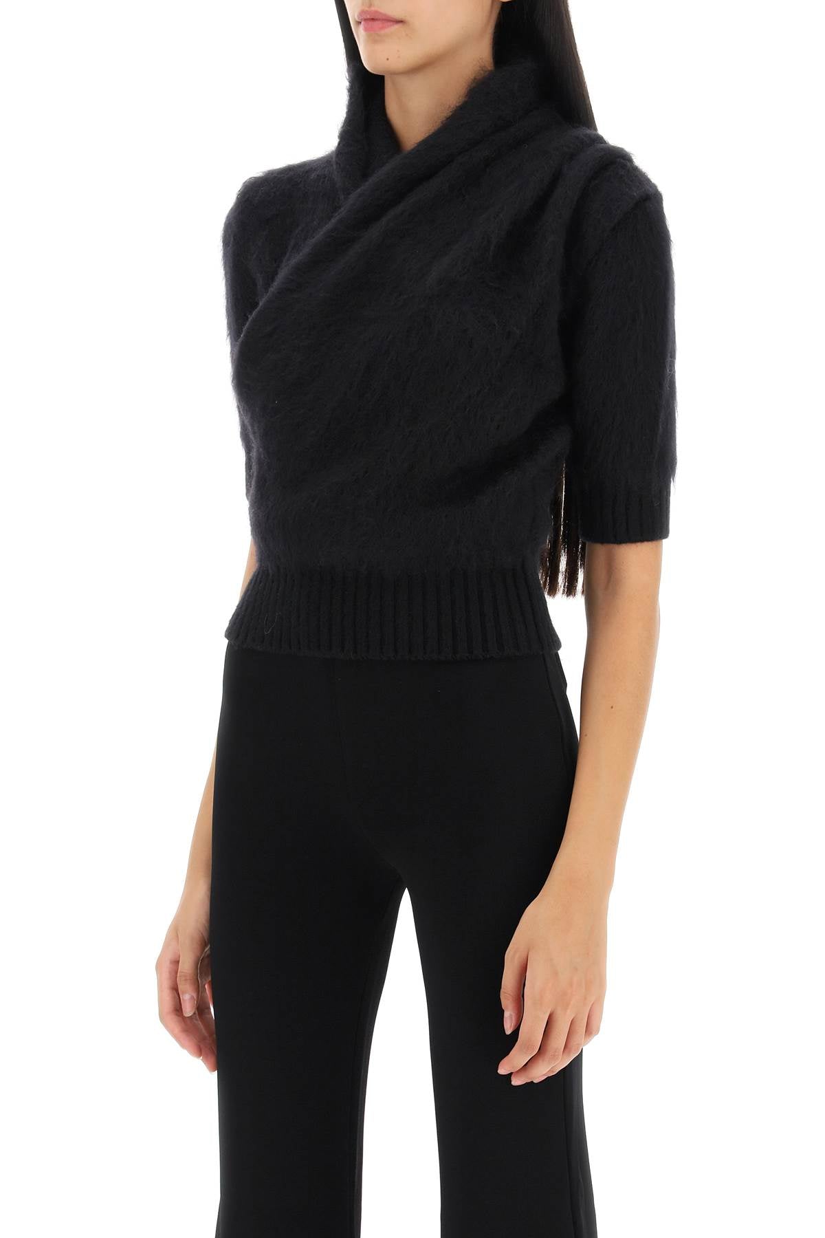 Balmain Brushed Yarn Surplice Top   Black