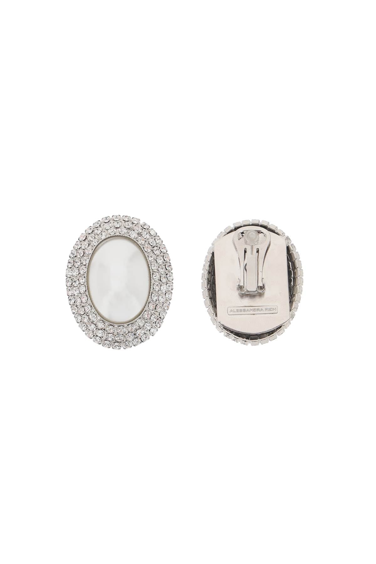 Alessandra Rich Oval Earrings With Pearl And Crystals   Silver