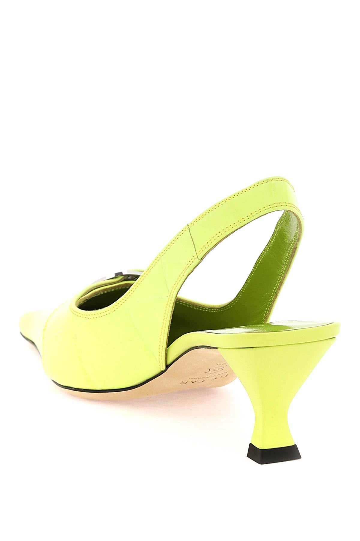 By Far Croco Embossed Slingback Pumps   Green