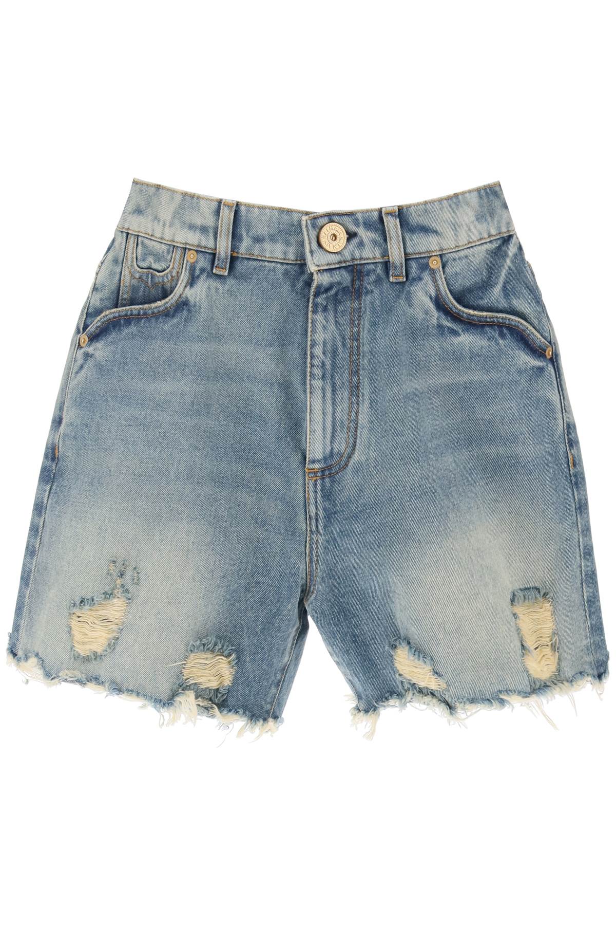 Balmain Distressed Denim Shorts   Light Blue