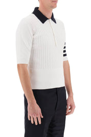 Thom Browne Placed Baby Cable 4 Bar Cotton Polo Sweater   White