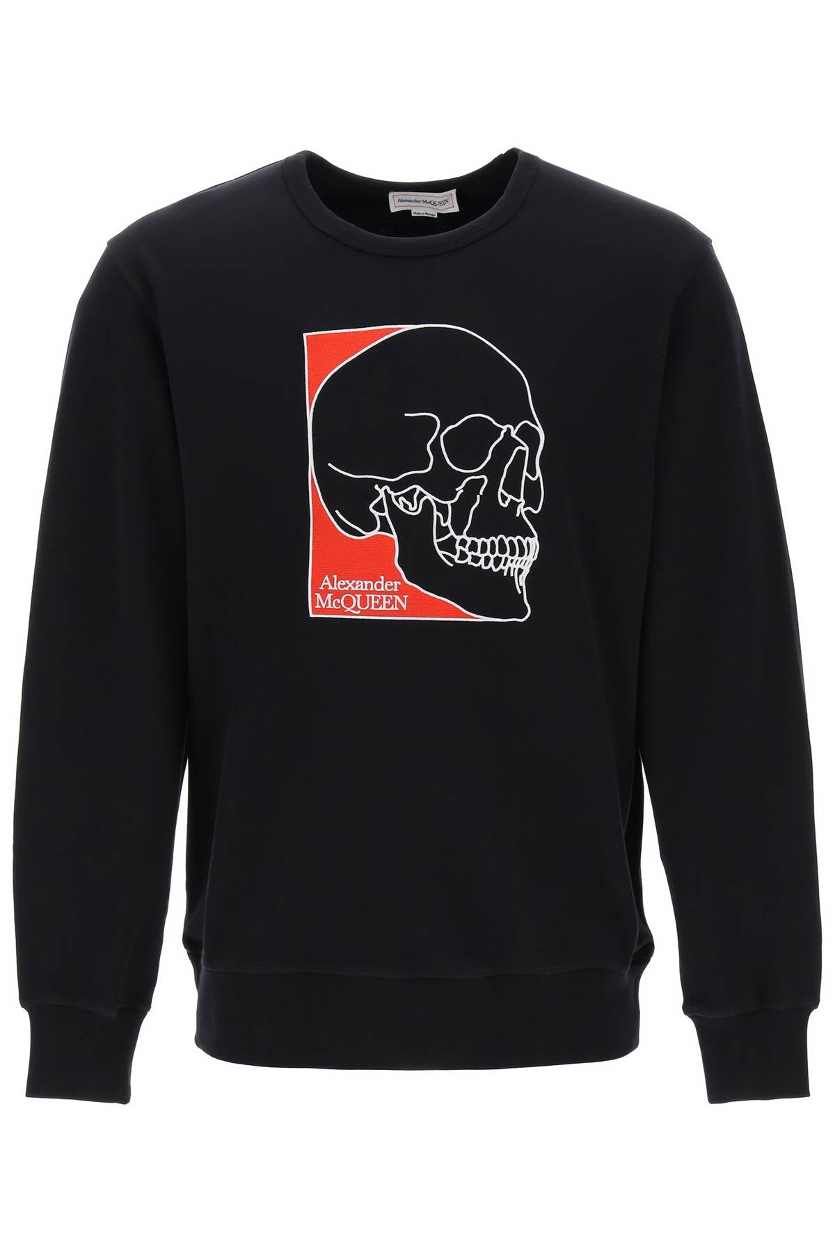 Alexander Mcqueen Crew Neck Sweatshirt With Skull Embroidery   Black