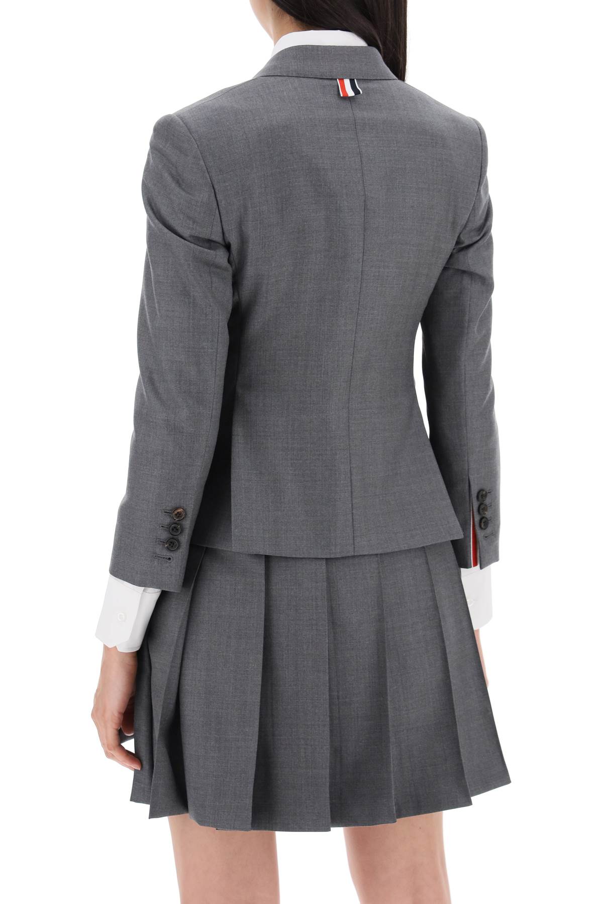 Thom Browne Single Breasted Cropped Jacket In 120's Wool   Grey