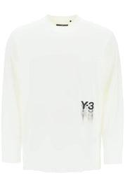 Y 3 Long Sleeved T Shirt With Logo Print   White