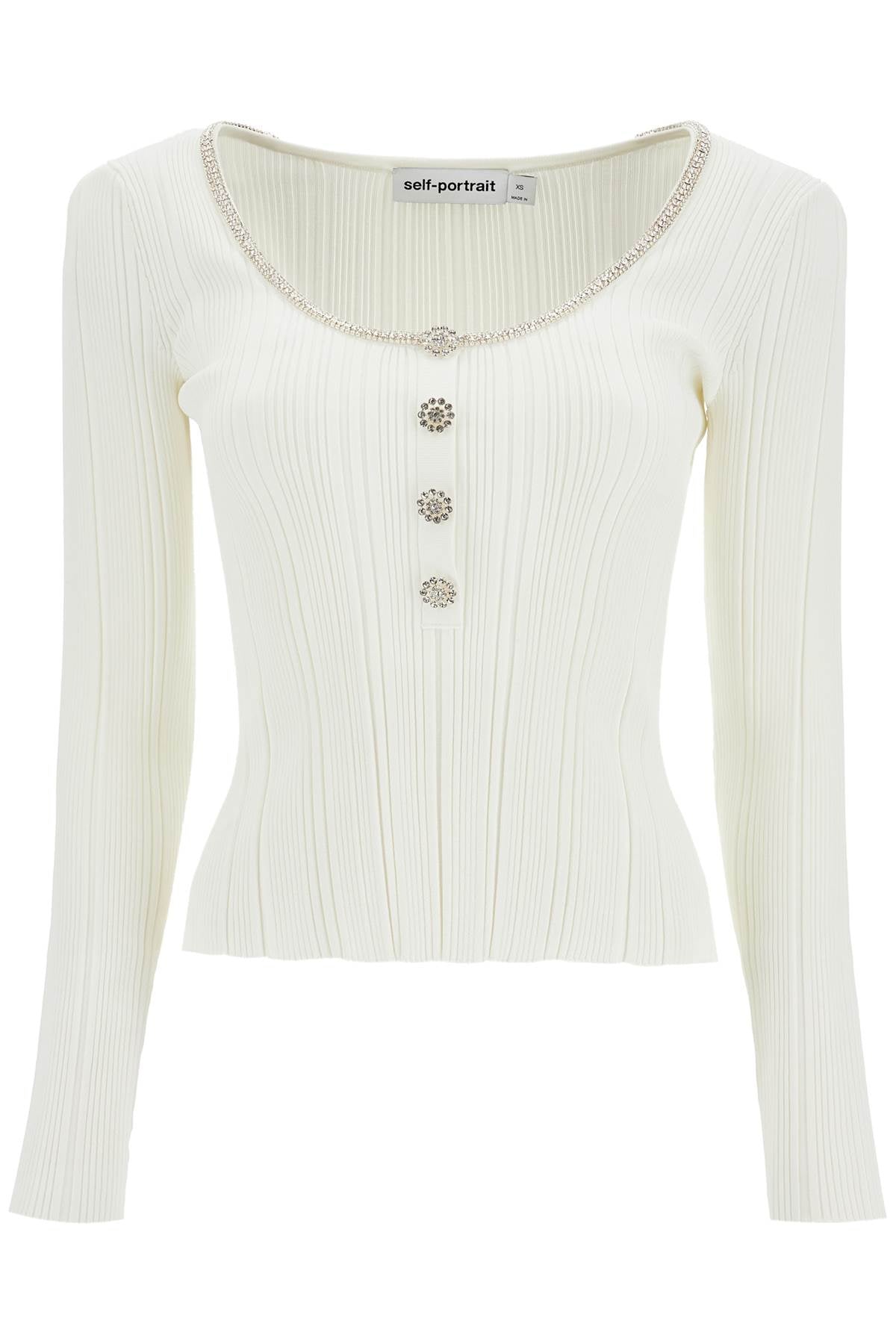 Self Portrait Long Sleeved Top With Crystals   White