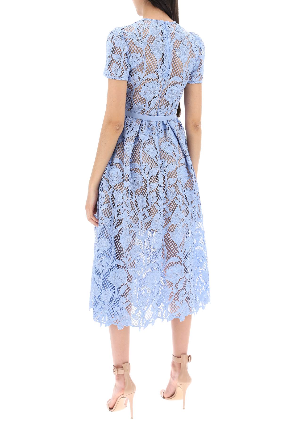 Self Portrait Floral Lace Midi Dress With Eight   Light Blue