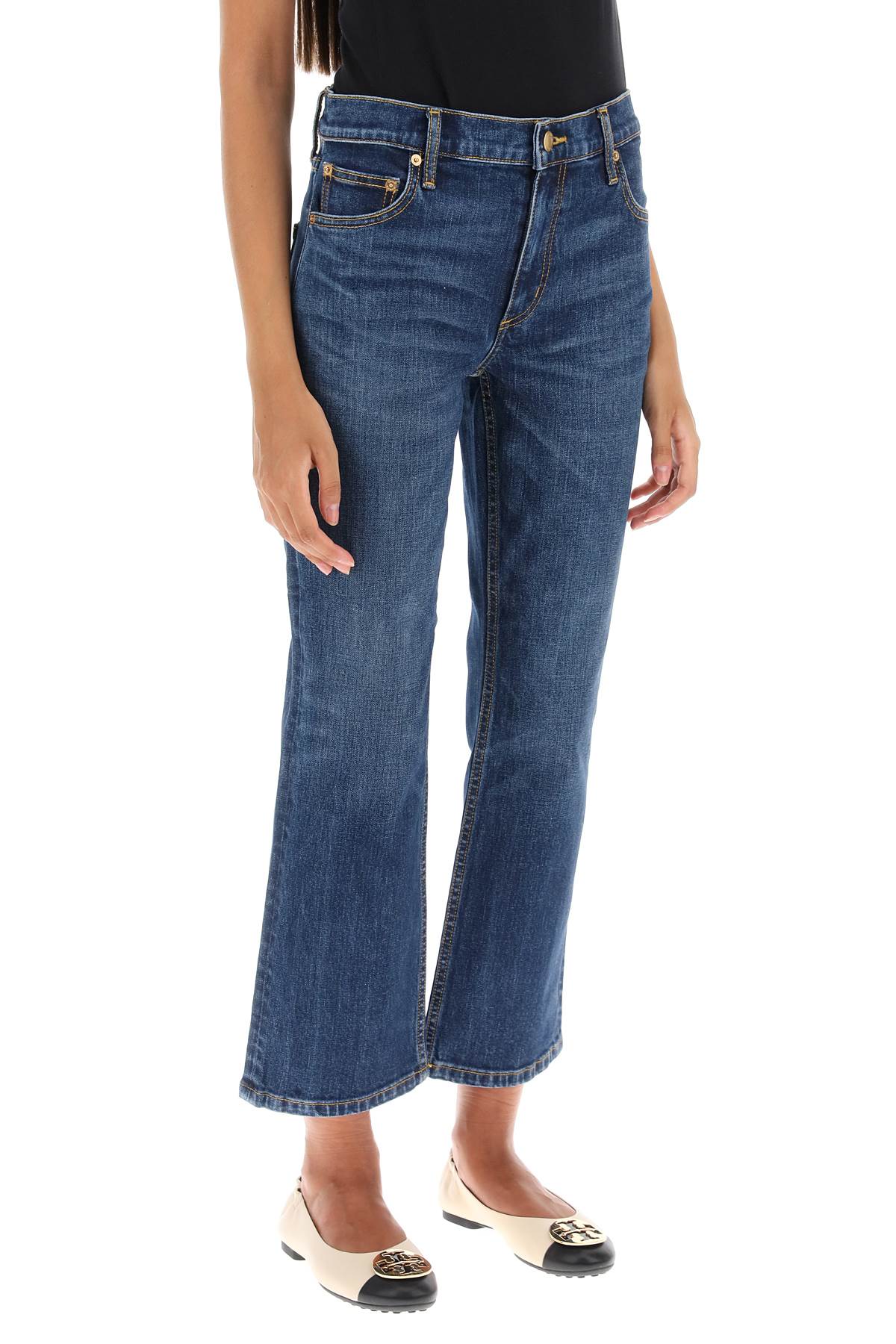 Tory Burch Cropped Flared Jeans   Blue