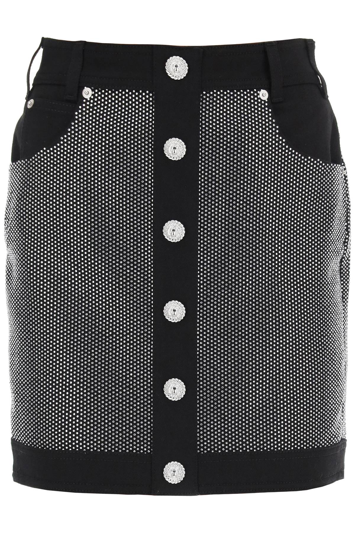 Balmain Rhinestone Studded Denim Mini Skirt   Black