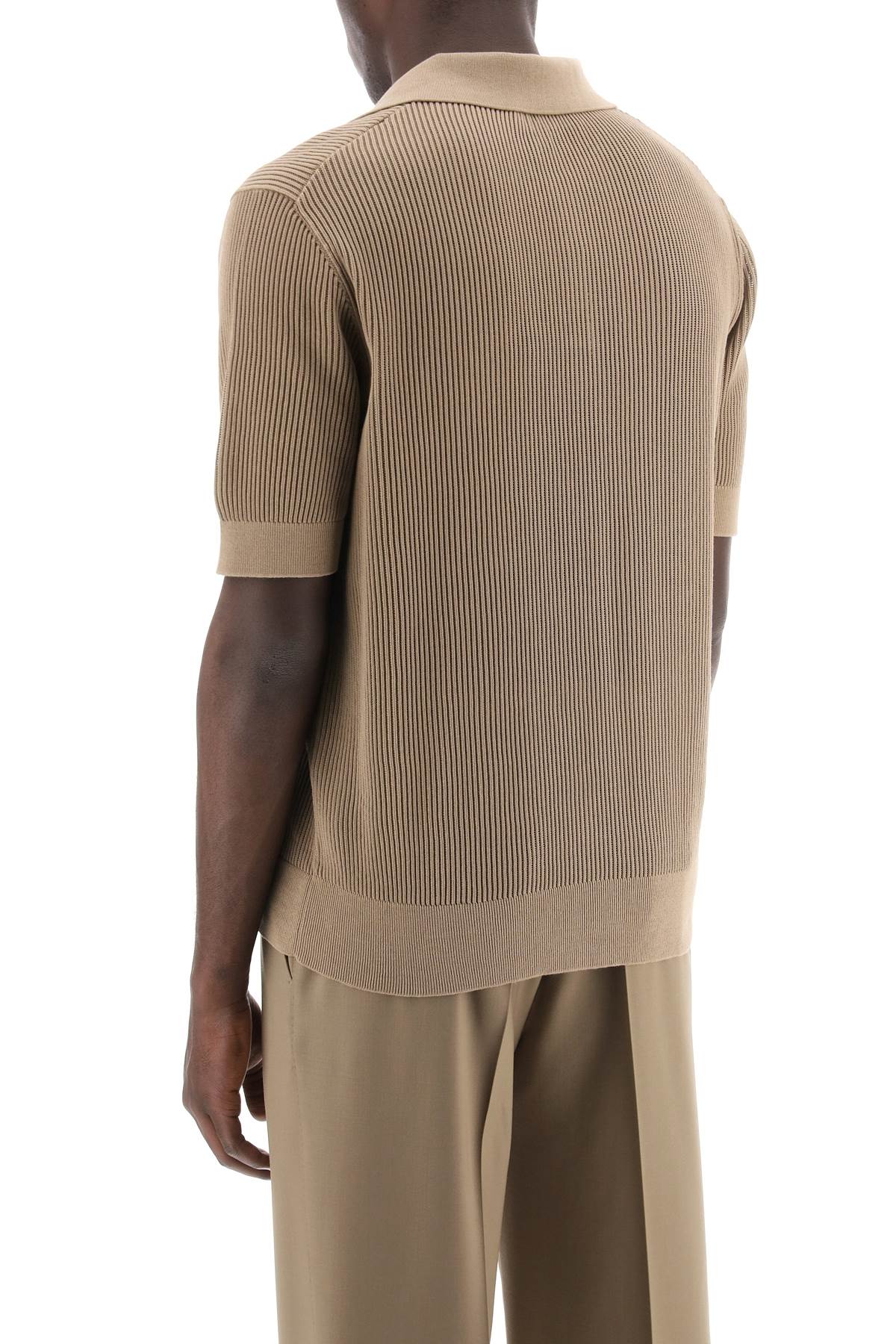 Dolce & Gabbana Cotton Ribbed Perforated Polo Shirt   Beige