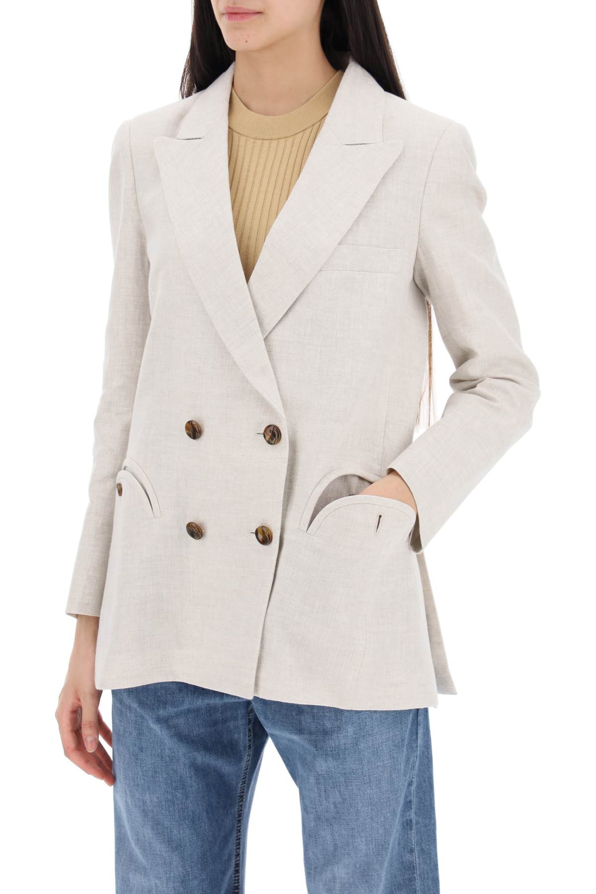 Blaze Milano Everyday Mid Day Sun Double Breasted Blazer   Beige