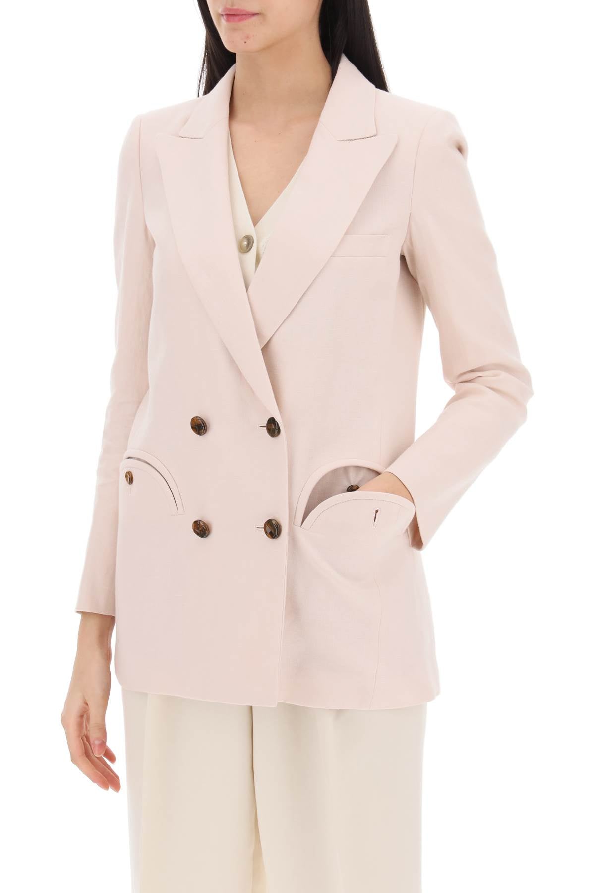 Blaze Milano Everyday Mid Day Sun Double Breasted Blazer   Neutral