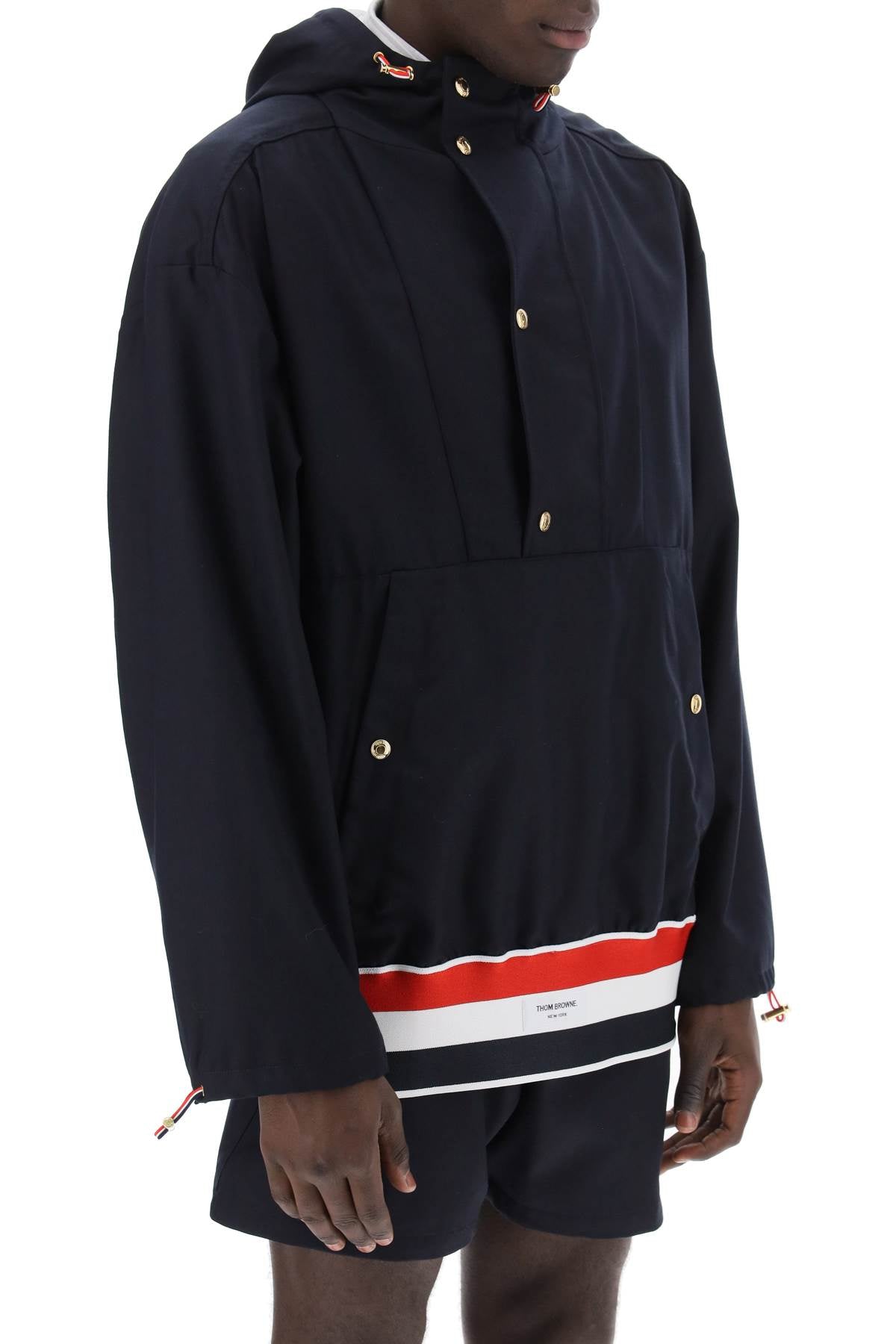 Thom Browne Replace With Double Quotelightweight Wool Anorak With Tr   Blue