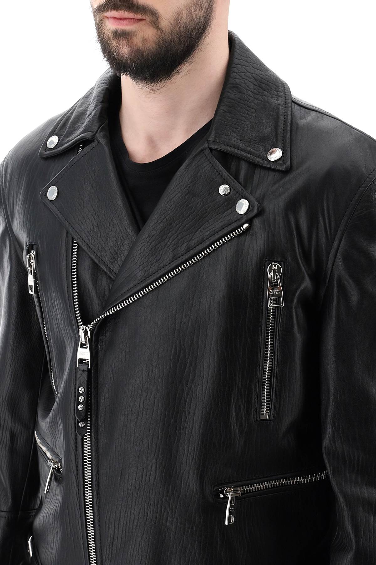 Alexander Mcqueen Leather Biker Jacket   Black