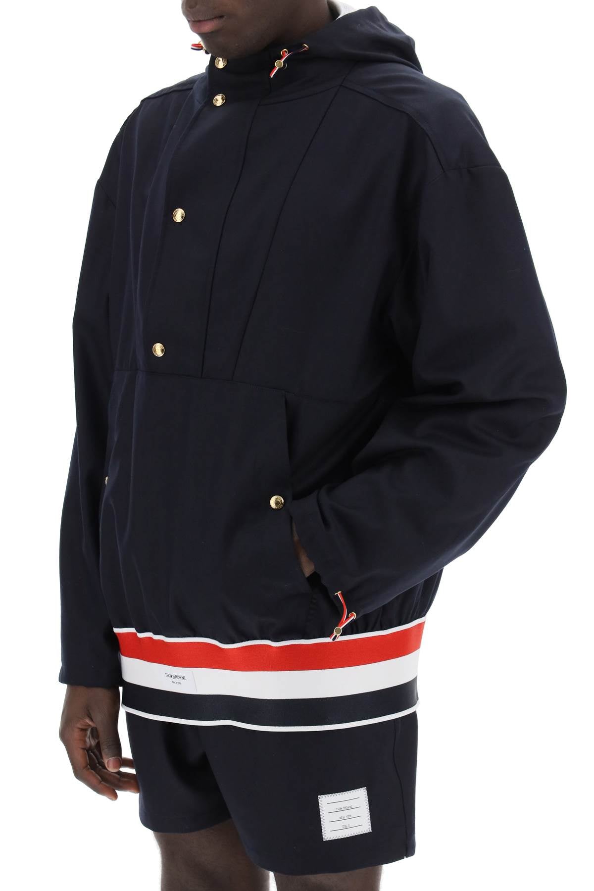 Thom Browne Replace With Double Quotelightweight Wool Anorak With Tr   Blue