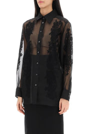 Dolce & Gabbana Organza Shirt With Lace Inserts   Black