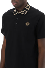 Versace Polo Shirt With Greca Collar   Black