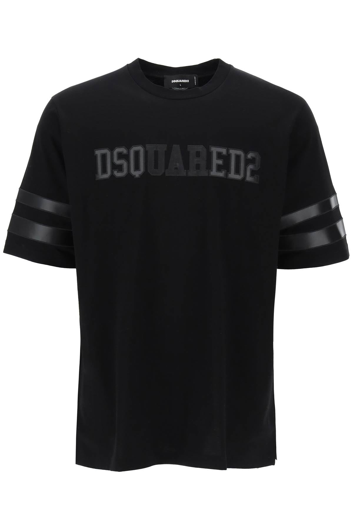 Dsquared2 T Shirt With Faux Leather Inserts   Black