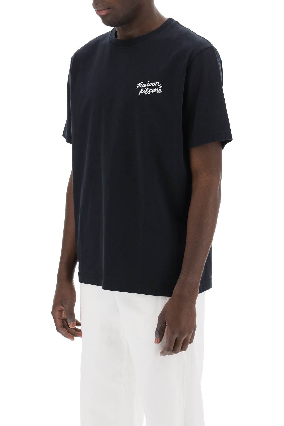 Maison Kitsune T Shirt With Logo Lettering   Black