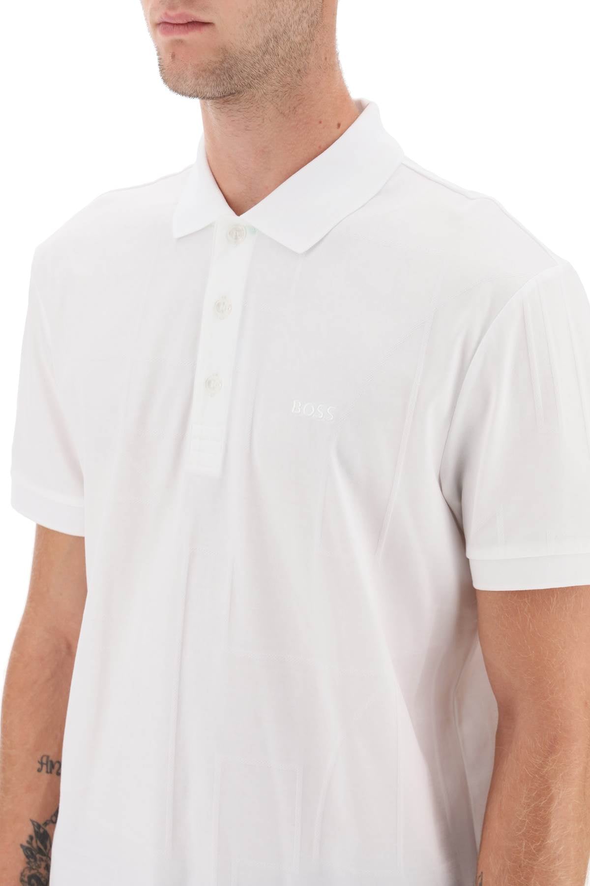 Boss Regular Fit Jacquard Polo Shirt   White