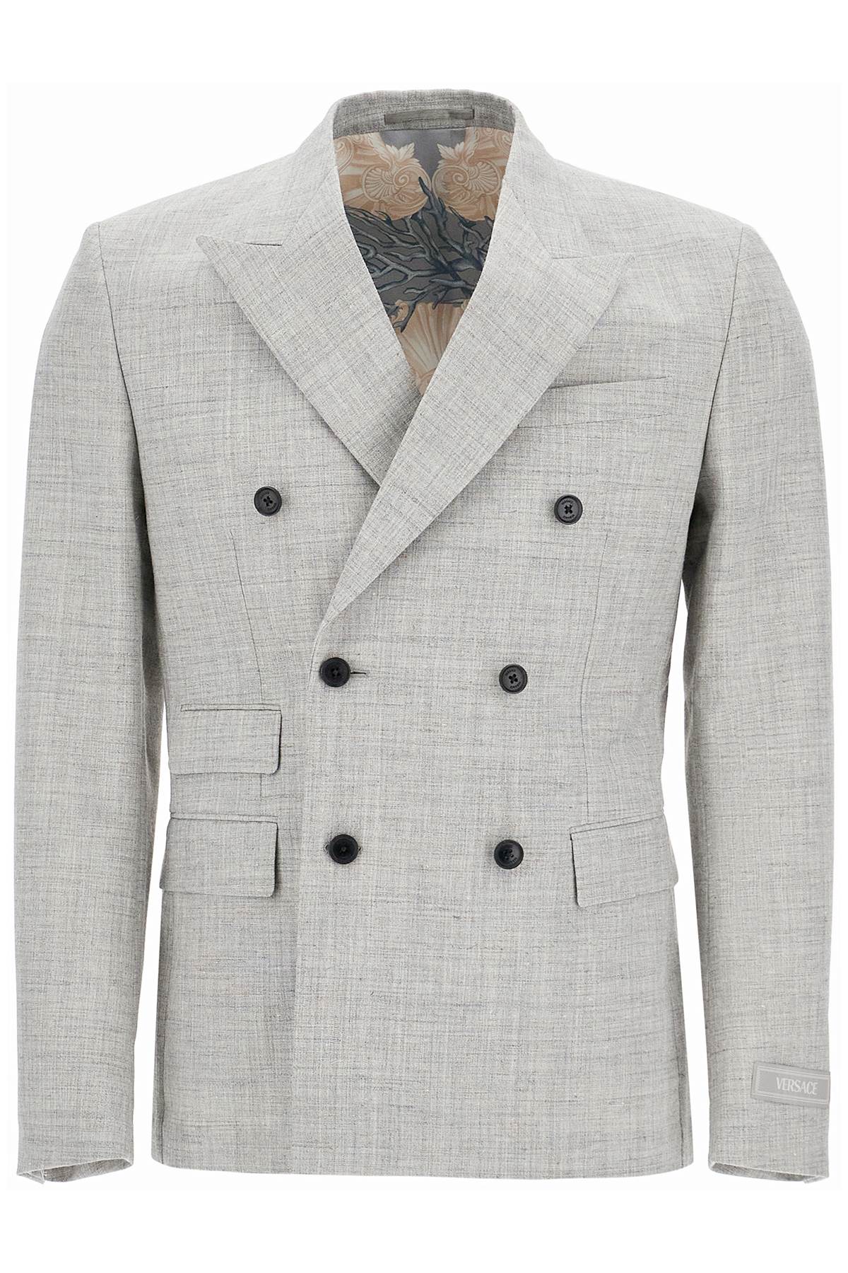 Versace Double Breasted Wool Blend Blazer   Grey