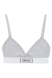 Versace '90s Logo Ribbed Bralette   Grey