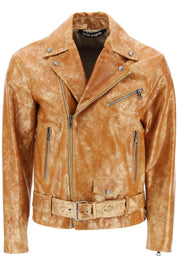 Palm Angels Pa City Biker Jacket In Laminated Leather   Orange