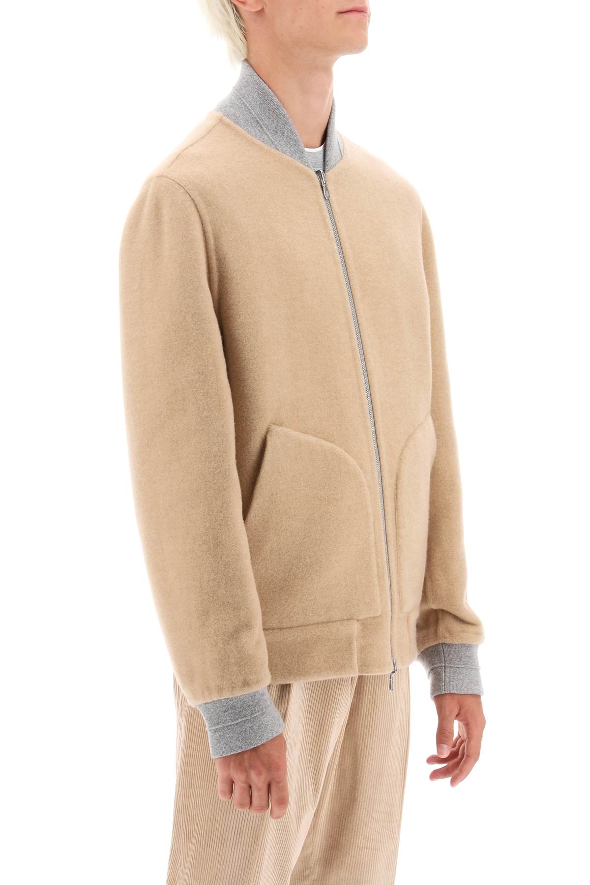 Brunello Cucinelli Reversible Cashmere Bomber Jacket   Beige