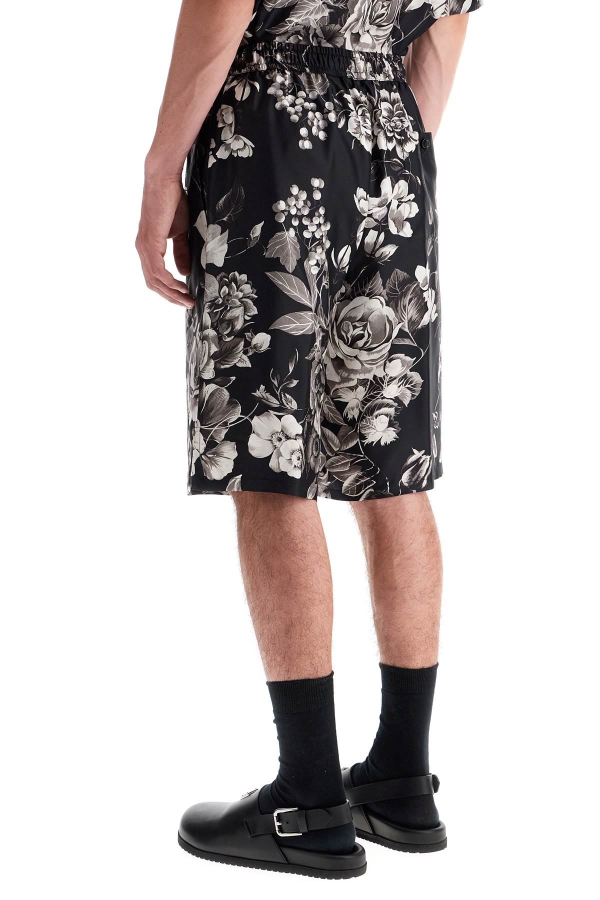 Dolce & Gabbana Silk Floral Print Bermuda Shorts Set   Black