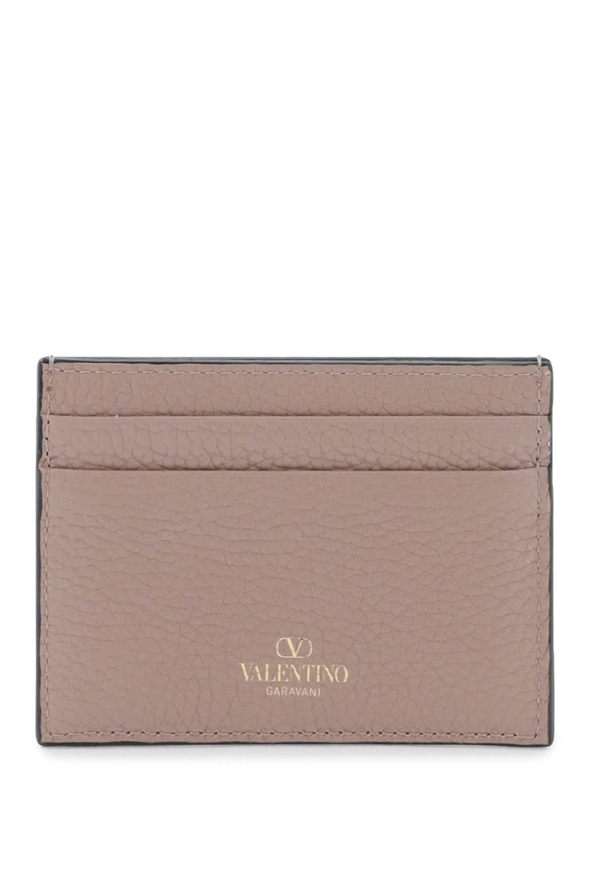 Valentino Garavani Rockstud Leather Card Holder   Neutral