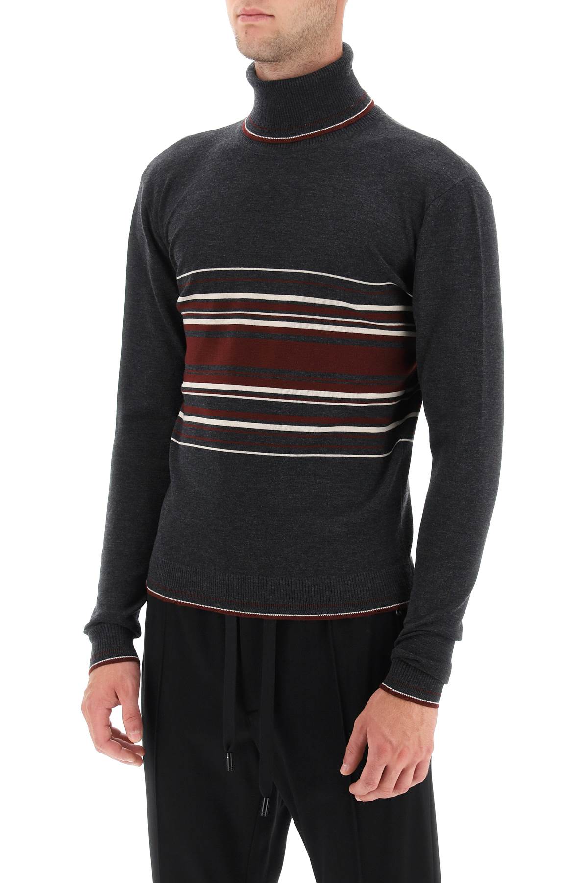 Dolce & Gabbana Striped Wool Turtleneck Sweater   Grey